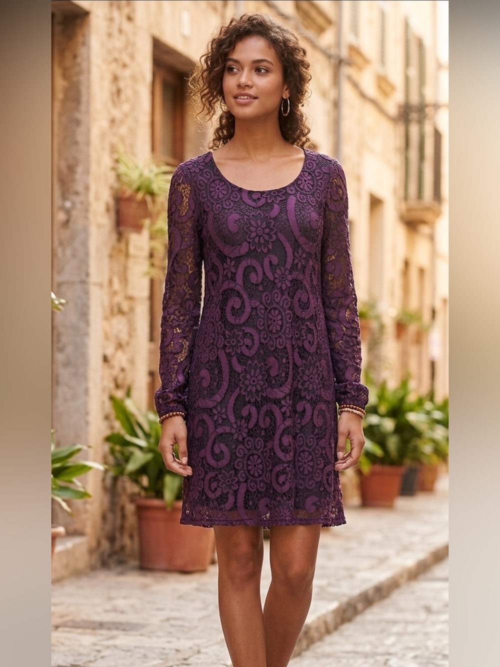 Anthropology Sunday in Brooklyn BOHO Lace Purple Dress Romantic Fairy Size M